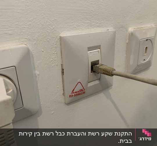 כבל רשת מחובר לשקע קיר